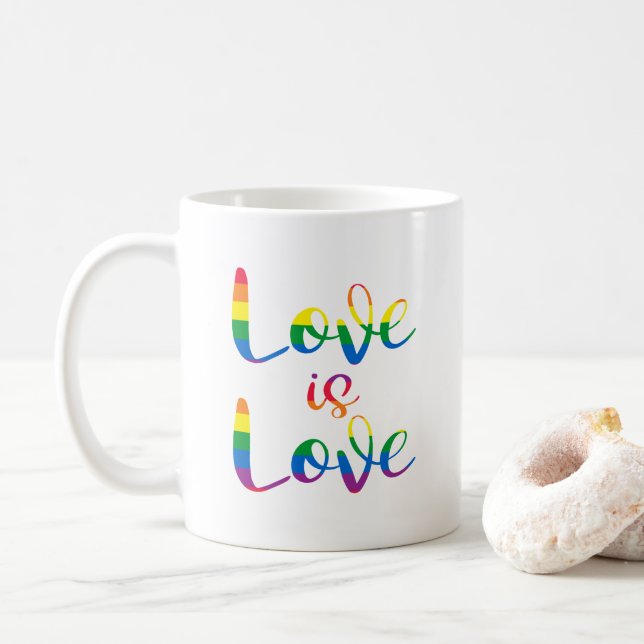 Love Is Love Script Gay Pride Coffee Mug (With Donut)