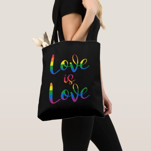 Love Is Love Script LGBT Black Tote Bag