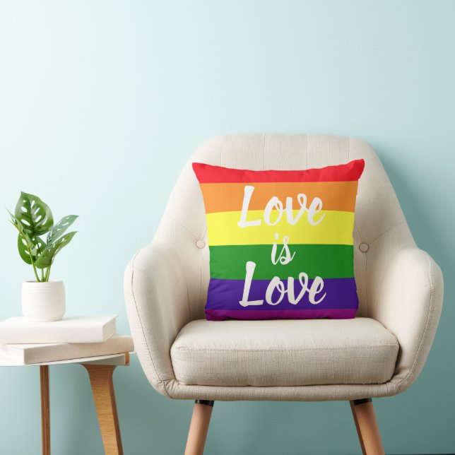 Love is Love Script Rainbow Stripe Pride Throw Pillow (Chair)