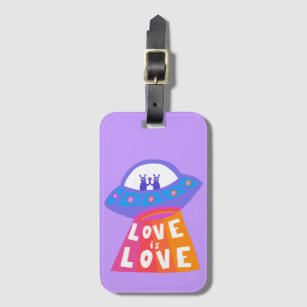 LOVE IS LOVE Space Aliens Colorful RAINBOW Luggage Tag