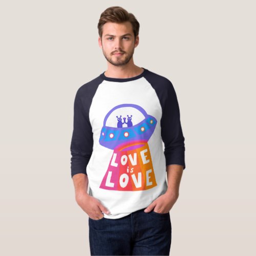 LOVE IS LOVE Space Aliens Colorful Rainbow Pride  T_Shirt