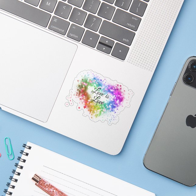 Love is Love sparkling colorful rainbow heart  Sticker (Laptop w/ iPhone)