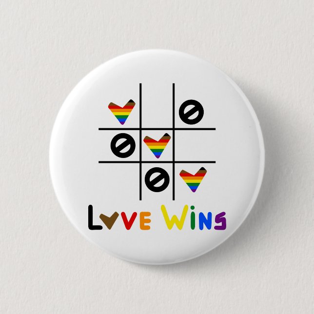 Love Is Love Tic Tac Toe Rainbow Pride Flag LGBTQ+ Button (Front)