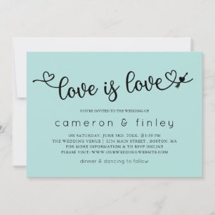 Love Is Love Turquoise Gay or Lesbian Wedding Invitation