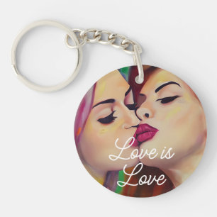 Love is Love Two Women Kissing Keychain