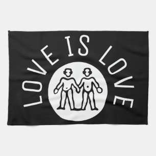 Love is Love Typography Gay Pride LGBT Black White Towel