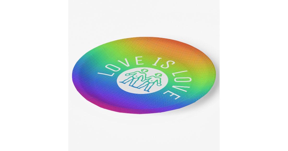Love is Love Typography Gay Pride LGBT Rainbow Paper Plates | Zazzle
