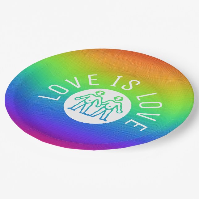 Love is Love Typography Gay Pride LGBT Rainbow Paper Plates (Angled)