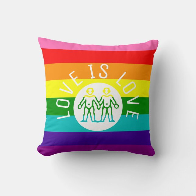 Love is Love Typography Gay Pride LGBT Rainbow Throw Pillow (Front)
