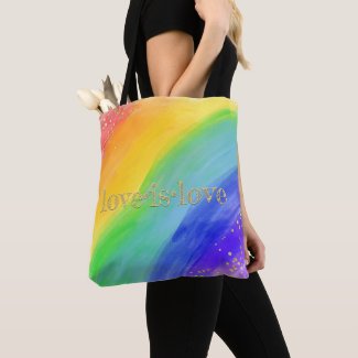 Love is Love Typography Watercolor Gold & Rainbow Tote Bag