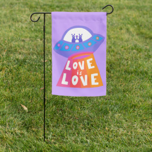 Love is Love UFO Space Alien Sweet Colorful   Garden Flag