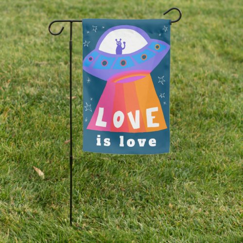 Love is Love UFO Space Alien Sweet Colorful  Garden Flag