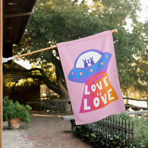 Love is Love UFO Space Alien Sweet Colorful PRIDE House Flag