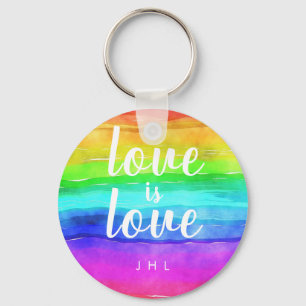 Love is Love Watercolor Gay Pride Rainbow Keychain