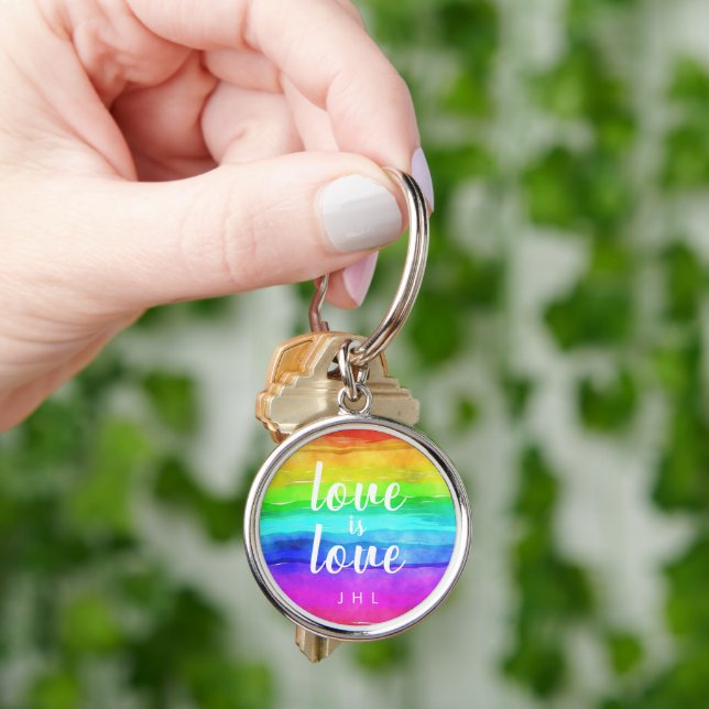 Love is Love Watercolor Gay Pride Rainbow Keychain (Hand)
