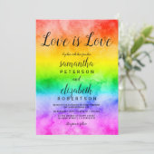 Love is love watercolor photo lesbian wedding invitation (Standing Front)