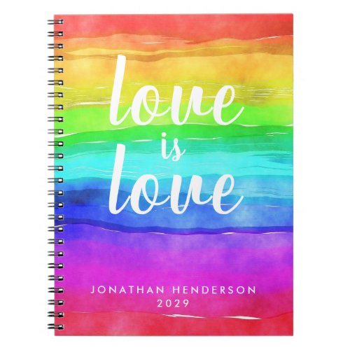 Love is Love Watercolor Pride Rainbow  Notebook