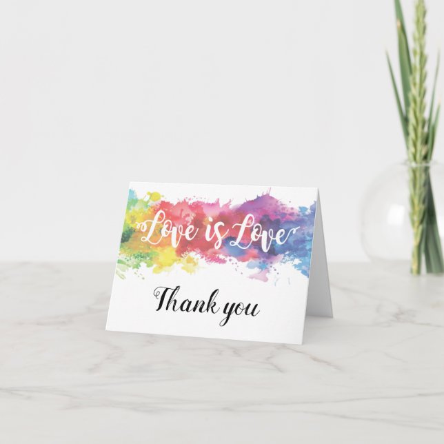 Love is Love watercolor rainbowl thank you note Card (Front)