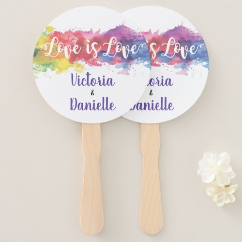 Love is Love watercolor Wedding Hand Fans