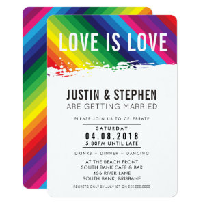 LOVE IS LOVE wedding rainbow colors brush stroke Card