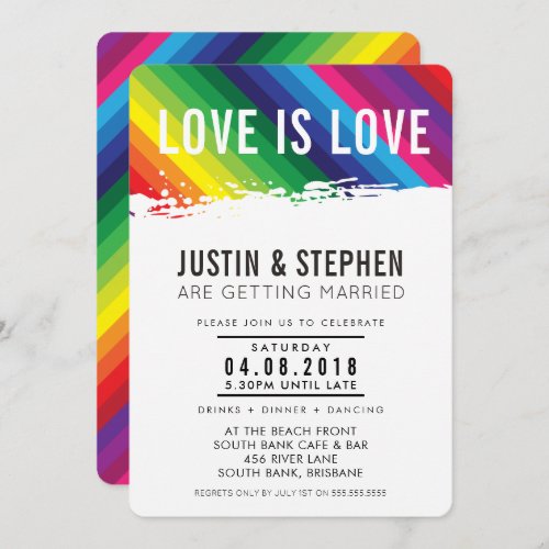 LOVE IS LOVE wedding rainbow colors brush stroke Invitation