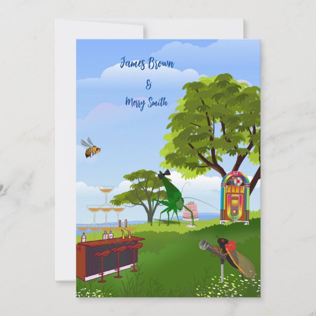 Love is Meadow Serenade Cicadas wedding Invitation (Front)