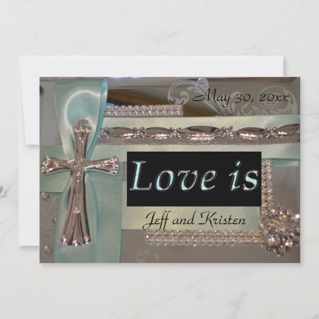 Love is... Mint and Silver Wedding Invitation (Front)