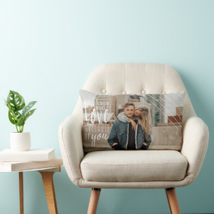 Love Is Modern Overlay Custom Happy Couple Photo Lumbar Pillow