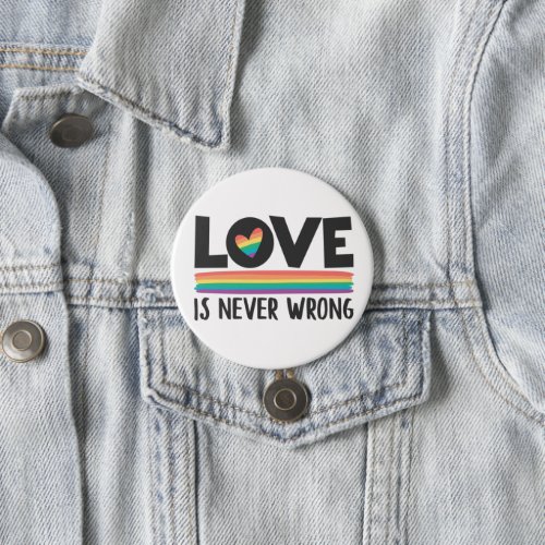 Love is never wrong rainbow LGBTQ pride month Button