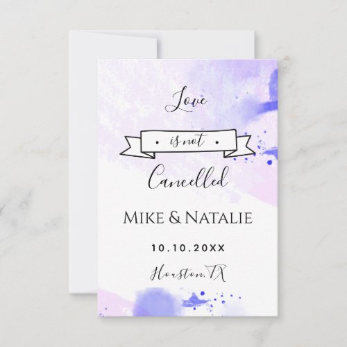 Love Is Not Canceled Pink Purple Watercolor Sleek  Save The Date