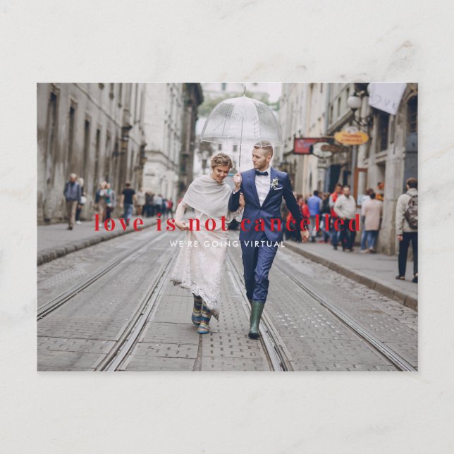 Love is not Cancelled | Virtual Wedding Invitation Postcard (Front)