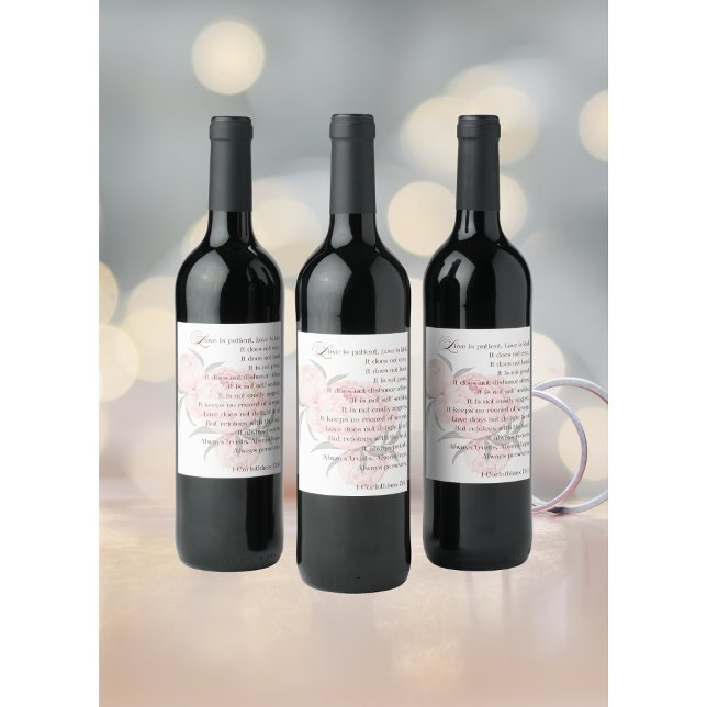 Love Is Patient 1 Corinthians 13:4-7 Peony Wine Label (Wine Label Love is Patient Love is Kind Elegant Wedding Décor Collection

)