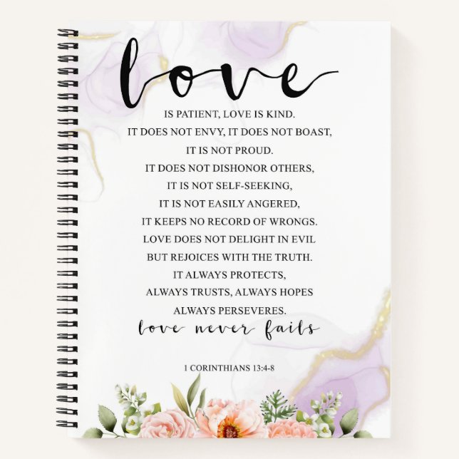 Love is patient, 1 Corinthians 13:4-8 Notebook (Front)