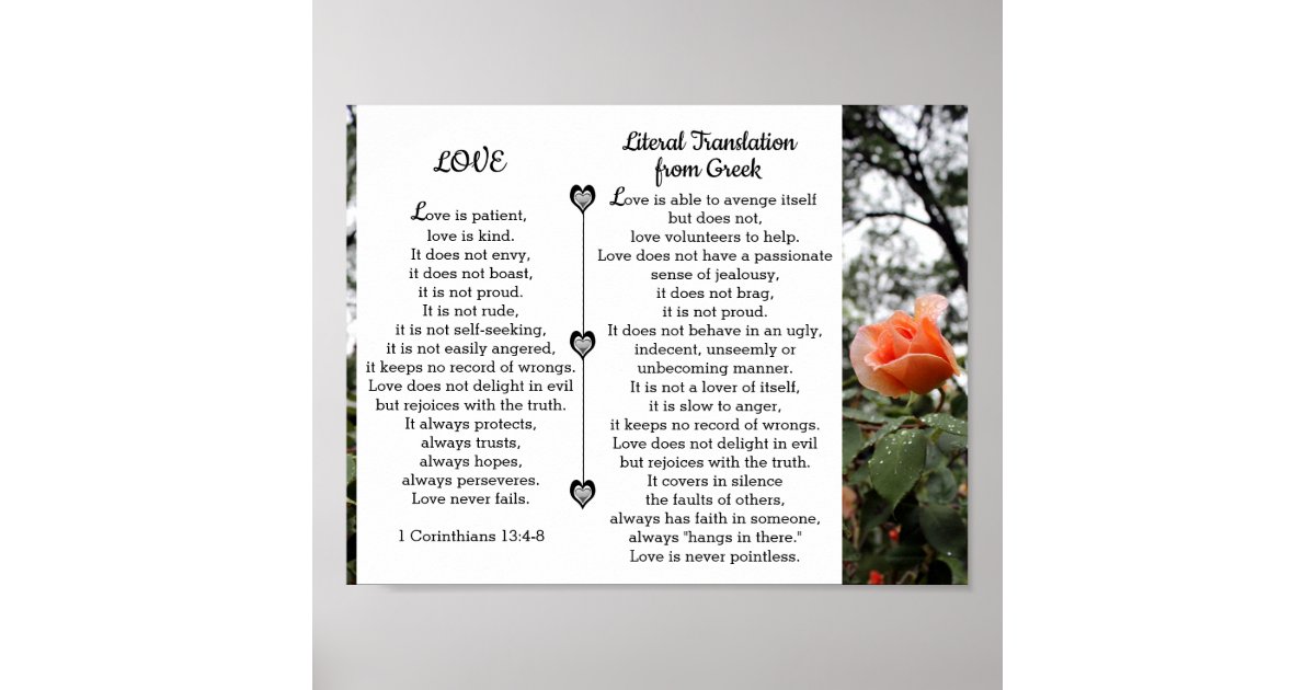 Love is Patient 1 Corinthians 13:4-8 Poster | Zazzle