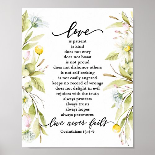 Love is Patient 1 Corinthians 134_8 Wildflowers Poster
