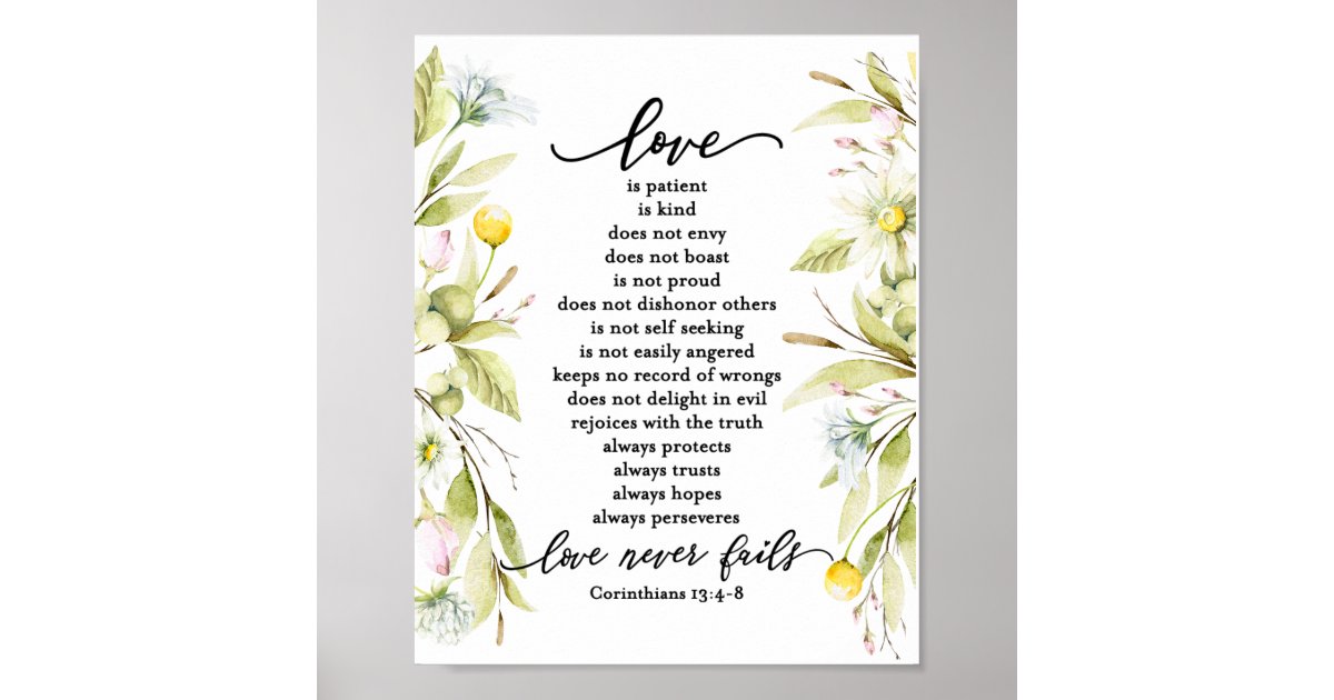 Love is Patient 1 Corinthians 13:4-8 Wildflowers Poster | Zazzle