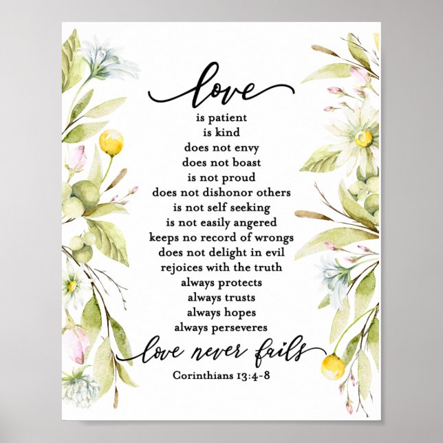 Love is Patient 1 Corinthians 13:4-8 Wildflowers Poster (Front)