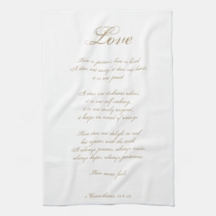 Love is Patient   1 Corinthians 13   Elegant Ivory Kitchen Towel