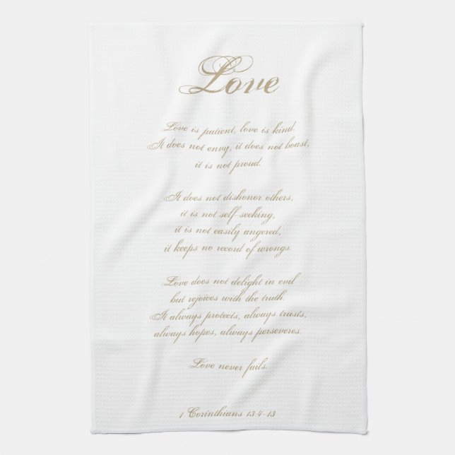 Love is Patient | 1 Corinthians 13 | Elegant Ivory Kitchen Towel (Vertical)