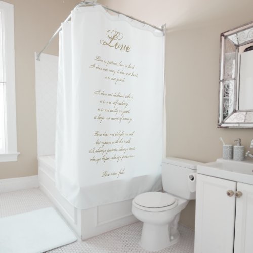 Love is Patient  1 Corinthians 13  Elegant Ivory Shower Curtain