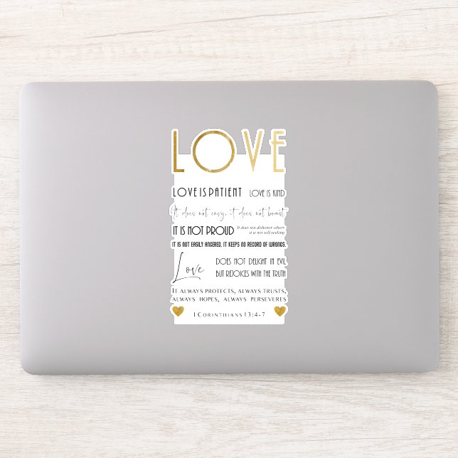 Love is patient Bible quote faux gold Typography Sticker (Computer)