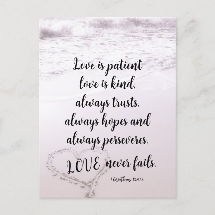 Love is Patient Bible Verse Ocean Beach Wedding Postcard Zazzle