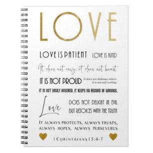 Love is patient BIble verse Typography Gold Chic Notebook