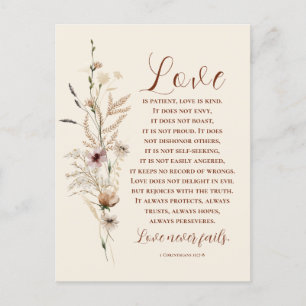 Love is Patient Bible Wedding Congratulations Postcard