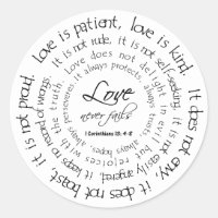 Love is Patient Black and White Round Sticker