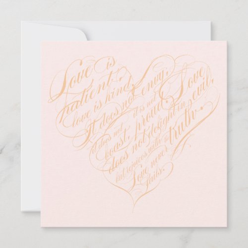 Love is patient.. blush &amp; gold calligraphy heart custom announcements