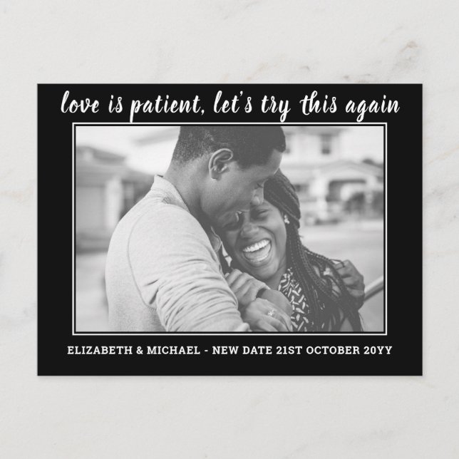Love Is Patient Change Date BUDGET Photo Wedding Postcard (Front)