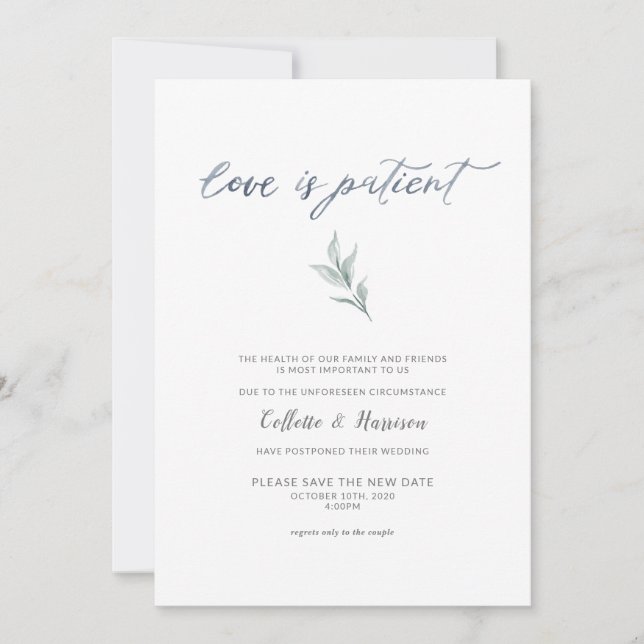 Love is Patient Change the Date Watercolor Vine Invitation (Front)