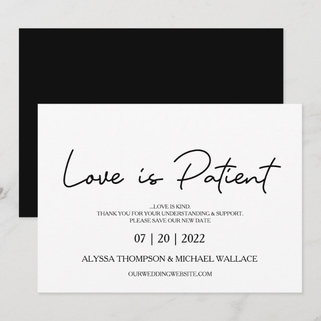 Love is Patient Change The date Wedding Postponed Invitation (Front/Back)