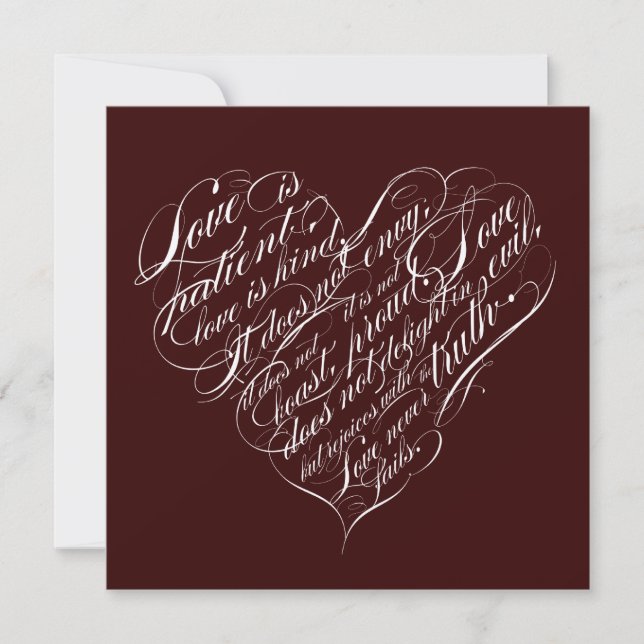Love is patient.. chocolate champagne script heart invitation (Front)